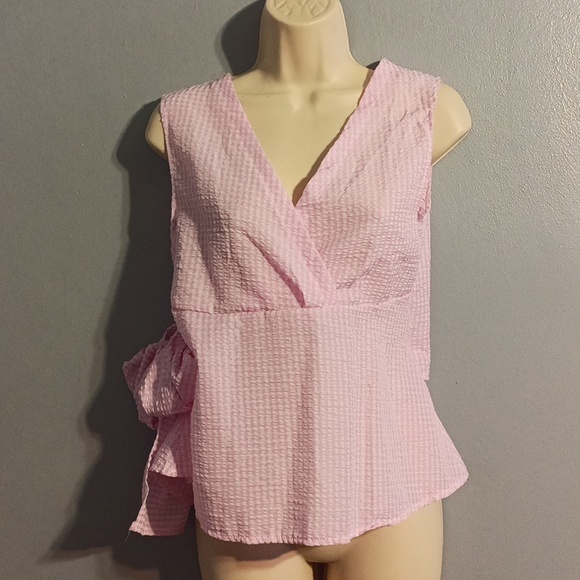 Pink & white checked women's size medium blouse - Picture 1 of 17